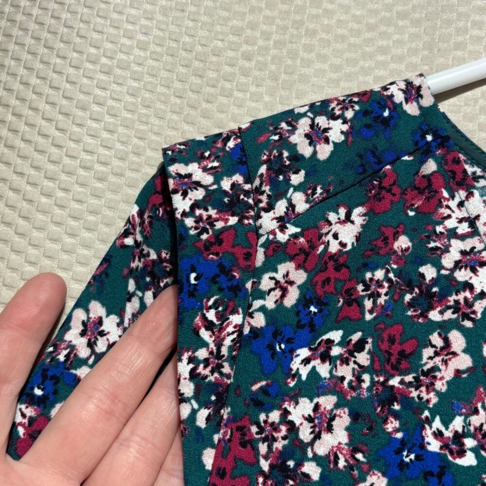 Promod Floral Mini Dress | Size 4 (US) | 3/4 Sleeve Teal Blue Multi Print - Picture 5 of 10